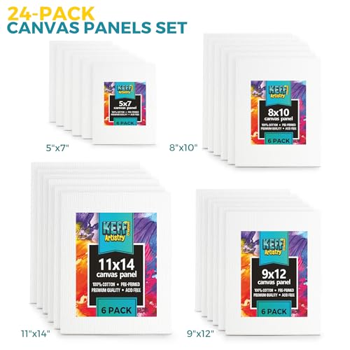 KEFF 24-Pack Canvas for Painting, 6 of 5x7, 8x10, 9x12,11x14 Painting Canvas Boards, Art Supplies for Adults & Kids - 100%...