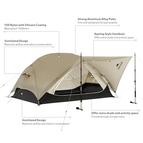 Naturehike Mongar UL 1-2 Person Backpacking Tent,15D Nylon Waterproof Ultralight One Person Two Person Tent with Footprint