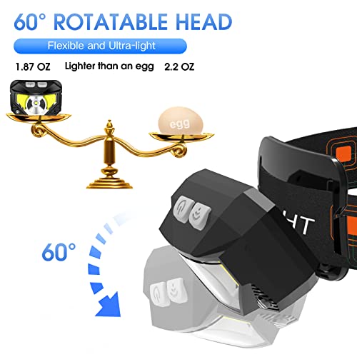 LHKNL Headlamp Flashlight, Lumen Ultra-Light Bright LED Rechargeable Headlight with White Red Light, 2-Pack Waterproof Mot...
