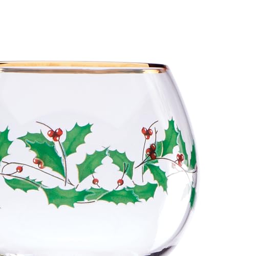 Lenox Drinkware, Holiday 4-Piece Wine Balloon Glass Set, Set Of 4, 14 Fl Oz Capacity, Made From Glass, Festive Red Christm...