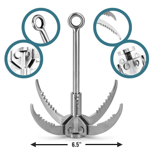 Grappling Hook with 10m Rope – Multifunctional QUADPALM Grapple Hook - 4 Stainless Steel Folding Claws - Heavy Duty - Outd...