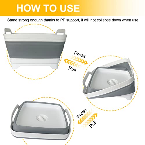 Collapsible Dish Basin & Sink Tub with Drain Plug – 2.4 Gal Baby Bottle Wash Basin, Bottle Washing Bin for RV, Camping, Ki...