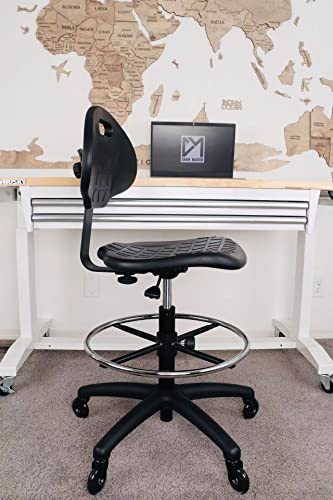 CHAIR MASTER Drafting Stool - Easy to Clean! Ergonomic Polyurethane Chair. Seat Height Adjustable w/Heavy Duty Footring fo...