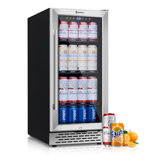 COLOZO 15 Inch Beverage Refrigerator Under Counter, 130 Cans Beverage Fridge with Tempered Glass Door & Lock, 37-65°F Beve...