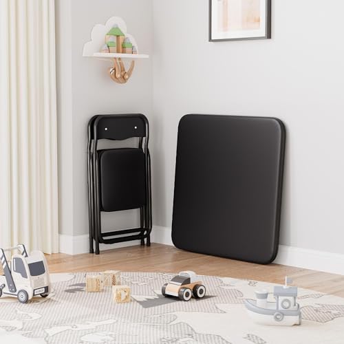 CuisinSmart Folding Card Table and Chair Set of 3, Portable Square Card Table with 2 Padded Chairs, Foldable Chairs and Ta...