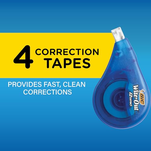 BIC Wite-Out Brand EZ Correct Correction Tape, 19.8 Feet, 4-Count Pack of White Correction Tape, Fast, Clean and Easy to U...