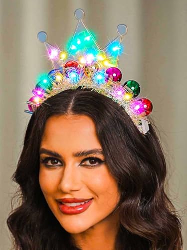 Zoestar Light Up Happy Birthday Crown Headband Glow Ball Hair Bands Sparkly Birthday Party Hair Accessories Women