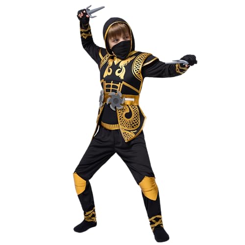 Spooktacular Creations Golden Ninja Costume Set, Ninja Jumpsuit with Foam Accessories for Kids, Toddler Halloween Outfit f...
