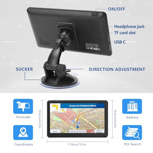 GPS Navigator for Car Truck RV, Latest 2026 Map(Free Lifetime Updates) 7 inch Touch Screen Car GPS Navigation,Support Voic...