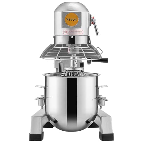 VEVOR Commercial Food Mixer, 20Qt Commercial Mixer with Timing Function, 750W Stainless Steel Bowl Heavy Duty Electric Food Mixer Commercial with 3 Speeds Adjustable 108/199/382 RPM, Dough Hook Whisk