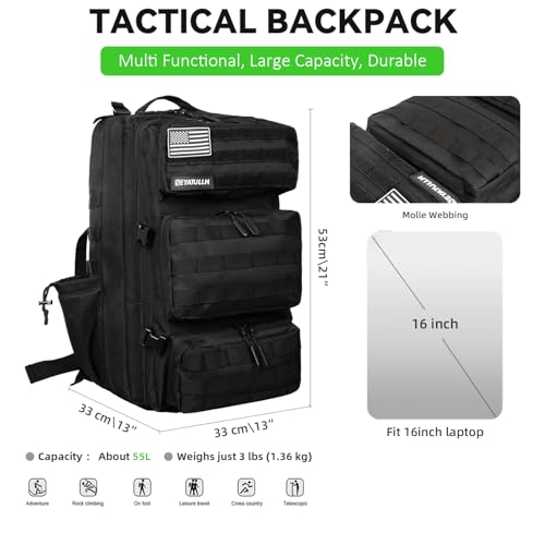 SEYATULLH Military Tactical Backpack 55L for Men & Women Bug Out Bag Assault pack Molle Daypack Hiking Trekking Rucksack (...