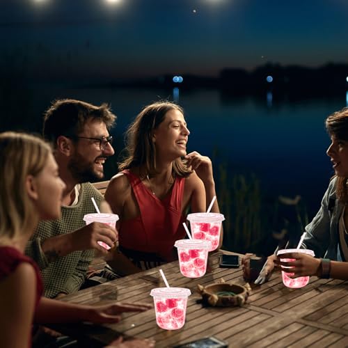 12oz Disposable Stemless Glasses with Flat Lids and Straws,PET Disposable Drinking Cups,Clear Plastic Wine Glasses for Par...