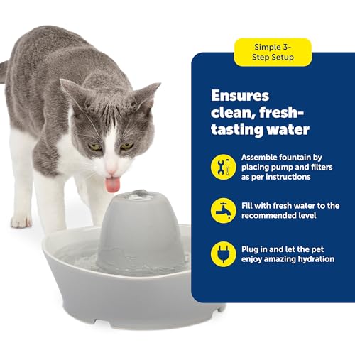 PetSafe Ceramic Pet Fountain – for Cats and Small Dogs – 60 Oz Water Capacity – Whisper-Quiet Water Flow – Great for Shy o...