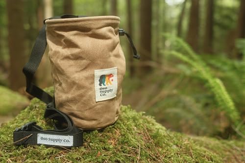 Oso Supply Co - Waxed Canvas Chalk Bag for Rock Climbing, Bouldering Chalk Bucket with Belt, Waterproof, Zippered Pocket -...