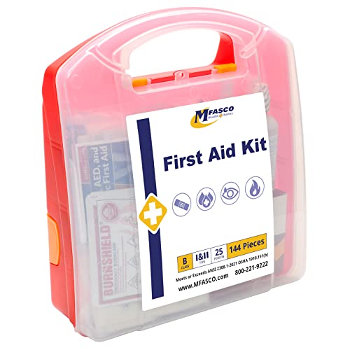 MFASCO ANSI Class B First Aid Kit - Durable Plastic First Aid Box for Business, Workplace Kit for Home - Fully Stocked wit...