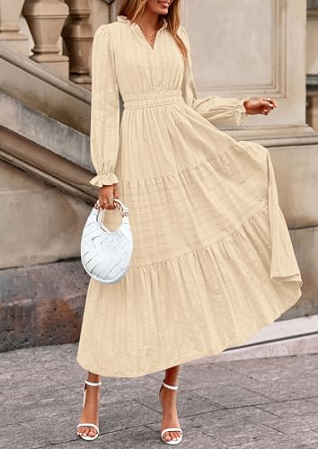 PRETTYGARDEN Women's 2026 Fall Wedding Guest Dresses Long Sleeve V Neck Flowy Elegant Holiday Party Maxi Dress with Pockets
