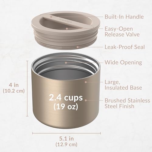 Bentgo Stainless Insulated Food Container - 2.4 Cups (19 oz), Triple-Layer Insulation, Vacuum Seal, Leak-Proof, Built-In H...