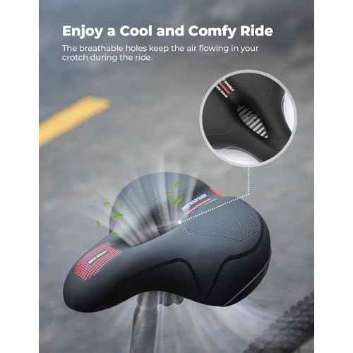 KEMIMOTO Bike Seat Cushion with Soft Foam Padded, Comfortable Bike Seat for Men Women, Bicycle Saddle for Touring, Exercise Bicycle, Commuter, Travel