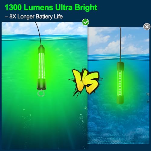 LED Underwater Fishing Light Compatible with for DeWalt 20V Battery（Battery Not Included）, 1300 Lumens, IP68 Waterproof Su...