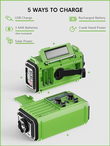Raynic Weather Radio, 5000mAh/18500mWh Solar Hand Crank Emergency Radio, Battery Powered AM/FM/SW/NOAA Weather Alert Radio...