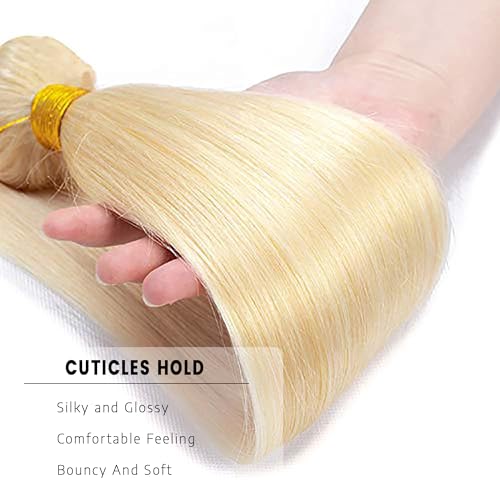 Blonde Straight Human Hair Bundles #613 Honey Blonde (30 32 34 Inch) Unprocessed Virgin Human Hair Extensions 3 Bundles 300g Total Double Weft for Black Women
