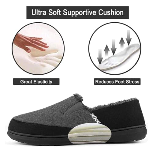 Zigzagger Men's Comfy Wool Slippers Indoor Outdoor House Shoes, Warm Soft Fur Fuzzy Fleece Lined Memory Foam Sole with Sue...