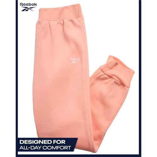 Reebok Girls Sweatsuit Set - 2 Piece Soft Long Sleeve Hoodie Sweatshirt and Sweatpants for Girls - Athletic Sweatsuit, Size 8, Peach