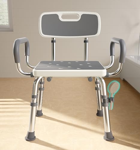Bluelog FSA & HSA Eligible Shower Chair for Inside Shower with Arms and Back, 500lbs Capacity Height Adjustable Shower Sea...
