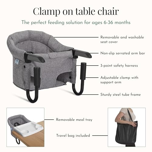 évolur Clamp-On Comfort Table Chair, Portable Clip-On High Chair for Babies & Toddlers (6–36 Months), Removable Washable S...