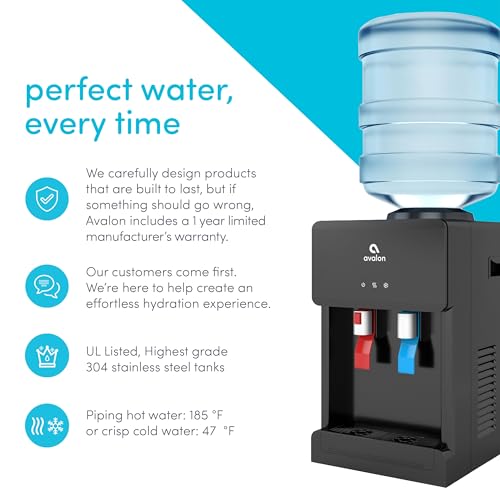 Avalon Premium Hot/Cold Top Loading Countertop Water Cooler Dispenser With Child Safety Lock. UL Listed- Black