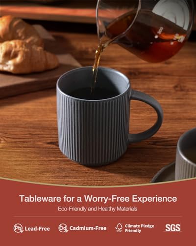 famiware Coffee Mug Set for 4, Star 12 oz Catering Mugs Cup Set with Handle for Coffee, Tea, Cocoa, Milk - Ceramic Stonewa...