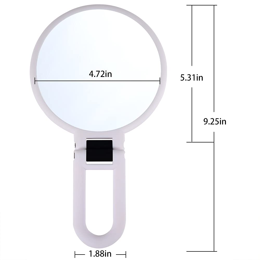 LOTIKO 1x 10x Magnifying Handheld Mirror,Travel Folding Hand Held Mirror,Double Sided Pedestal Magnification and True Image Make