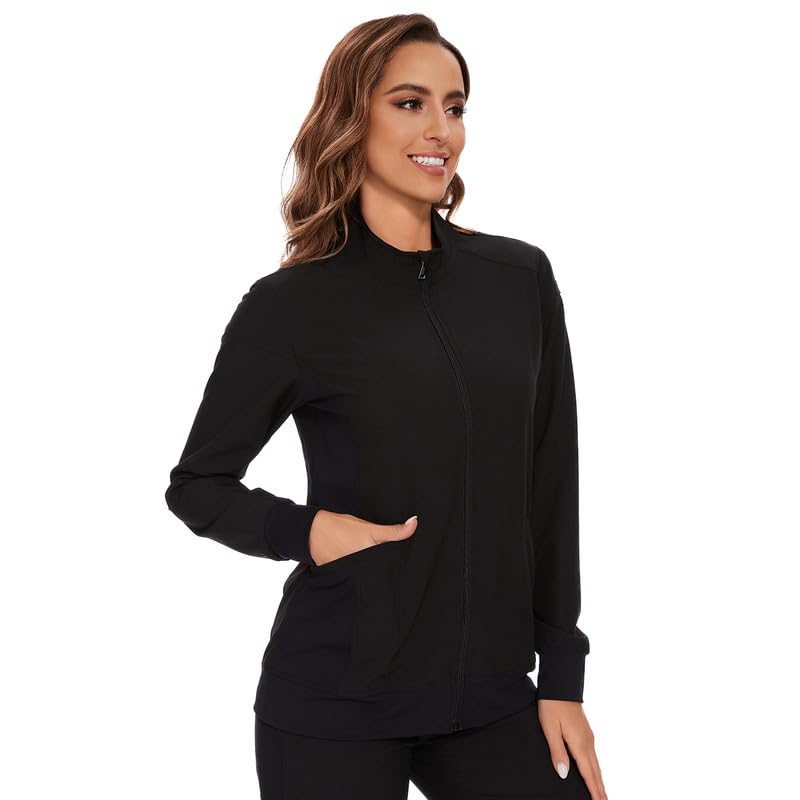 COZYFIT Scrub Jackets for Woman, Zip Front Nurse Jacket, 4-Way Stretch Fabric