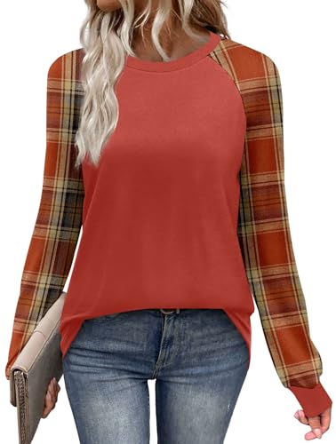 WIHOLL Long Sleeve Shirts for Women Color Block Raglan Tops Casual Crewneck Basic Tees Fall Clothes 2025 Fashion