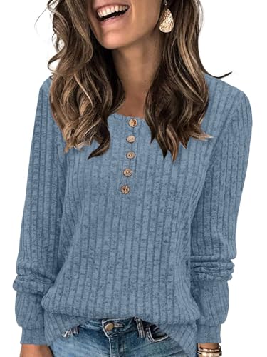 DB MOON Womens Lightweight Sweaters 2025 Long Sleeve Henley Shirt Fall Casual Crewneck Tunic Tops