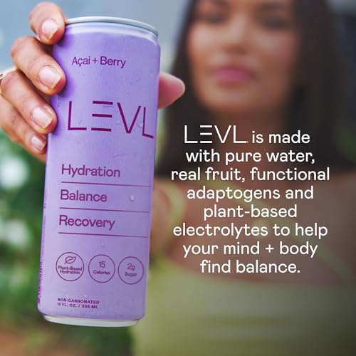 LEVL Functional Hydration Drink - Acaí + Berry (Non-Carbonated) Pure Water, Real Fruit, Adaptogens, Electrolytes | All-Nat...