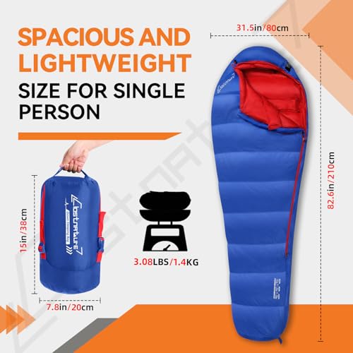 Clostnature Down Sleeping Bag for Adults - 20D 550 Fill Power Backpacking Mummy Sleeping Bag for 16°F - 45°F, Lightweight ...