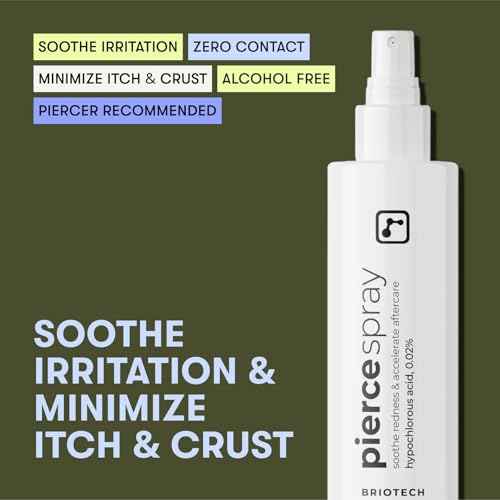 BRIOTECH Pierce Spray, Hypochlorous Acid, Gentle Piercing Aftercare, Calm Redness & Itch, Reduce Bumps, HOCl Saline Spray, Contact Free, No Rinse or Residue, Alcohol Free, 4 fl oz