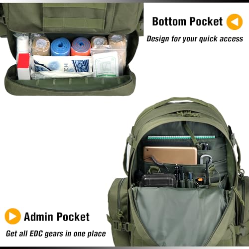 DBTAC Tactical Backpack 50L Large Classic Army 3-DAYS Assault Pack Molle Bag for Outdoor Hiking/Travel/Work (Green)