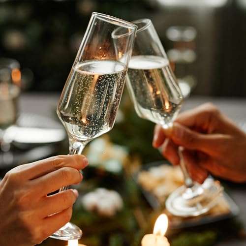 PARACITY Champagne Flutes, Champagne Glasses Set of 2, Elegant 8.5oz Glass Champagne Flutes, Gift for Birthday, Wedding, C...