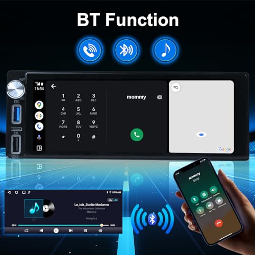 Single Din Touch Screen Radio - Car Stereo with Carplay & Android Auto 10 inch Adjustable Touchscreen Head Unit GPS Naviga...