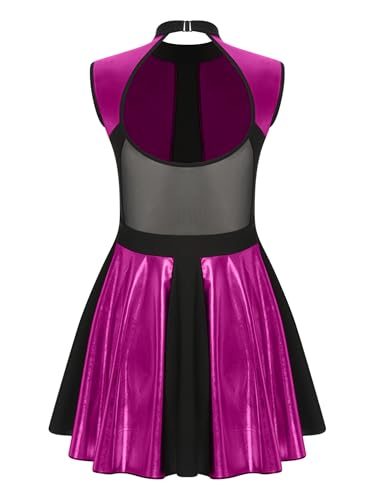 Moily Women Wet Look Pleated Dress Disco Dance 80s Holographic Dress Hallowen Cosplay Outfits Hot Pink Large