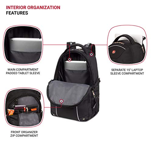 SwissGear 3258 Laptop Backpack, Fits Most 17 Inch Laptops, Secure Computer Sleeve for Travel, Work, School, Men's and Wome...