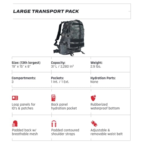 FOX OUTDOOR PRODUCTS Large Transport Pack | 37L Tactical Backpack with Compression Straps, Hydration Pocket & Modular Webbing