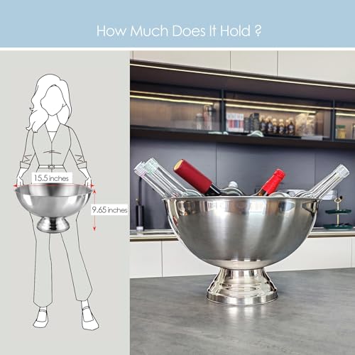 Winsterch 18/8 Stainless Steel Ice Bucket for Parties,Beverage Tub Party Bucket with Scoop,Banquet Champagne Ice Bucket Bi...