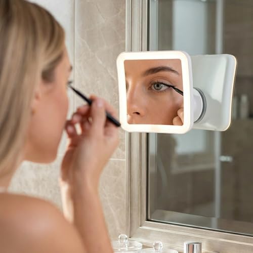 Fancii 10X Magnifying Lighted Makeup Mirror - Daylight LED Vanity Mirror - Compact, Cordless, Locking Suction, 6.5" Wide, ...