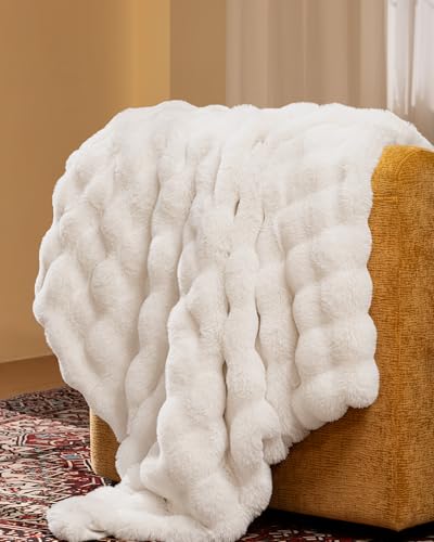 blunique Ultra Soft Cozy Faux Fur Throw Blanket, Fuzzy Plush Thick Bubble Blanket, Luxury Fluffy Blanket for Couch, Sofa, ...