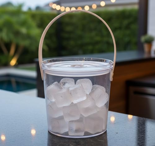 Mowhut Ice Bucket with Airtight Lid, Champagne Bucket with Handle, Plastic Beverage Tub for Parties, Bar Cart Accessories ...