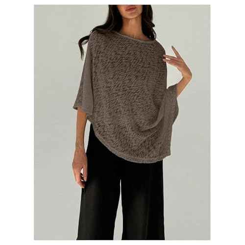 MakeMeChic Ponchos for Women Sheer Poncho Sweater Shawl Wraps Coverup
