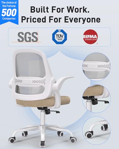 Ergonomic Mesh Office Chair for Home Office, Flip-Up Arms, Breathable Mesh Back & Thick Seat Cushion, Swivel Rolling Compu...